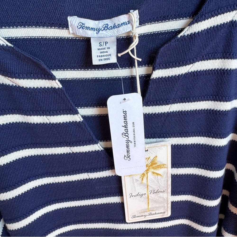NWT Tommy Bahama Sun Harbor Caftan V-Neck 3/4 Sleeve Tassel Self-Tie Midi Dress - Picture 7 of 9